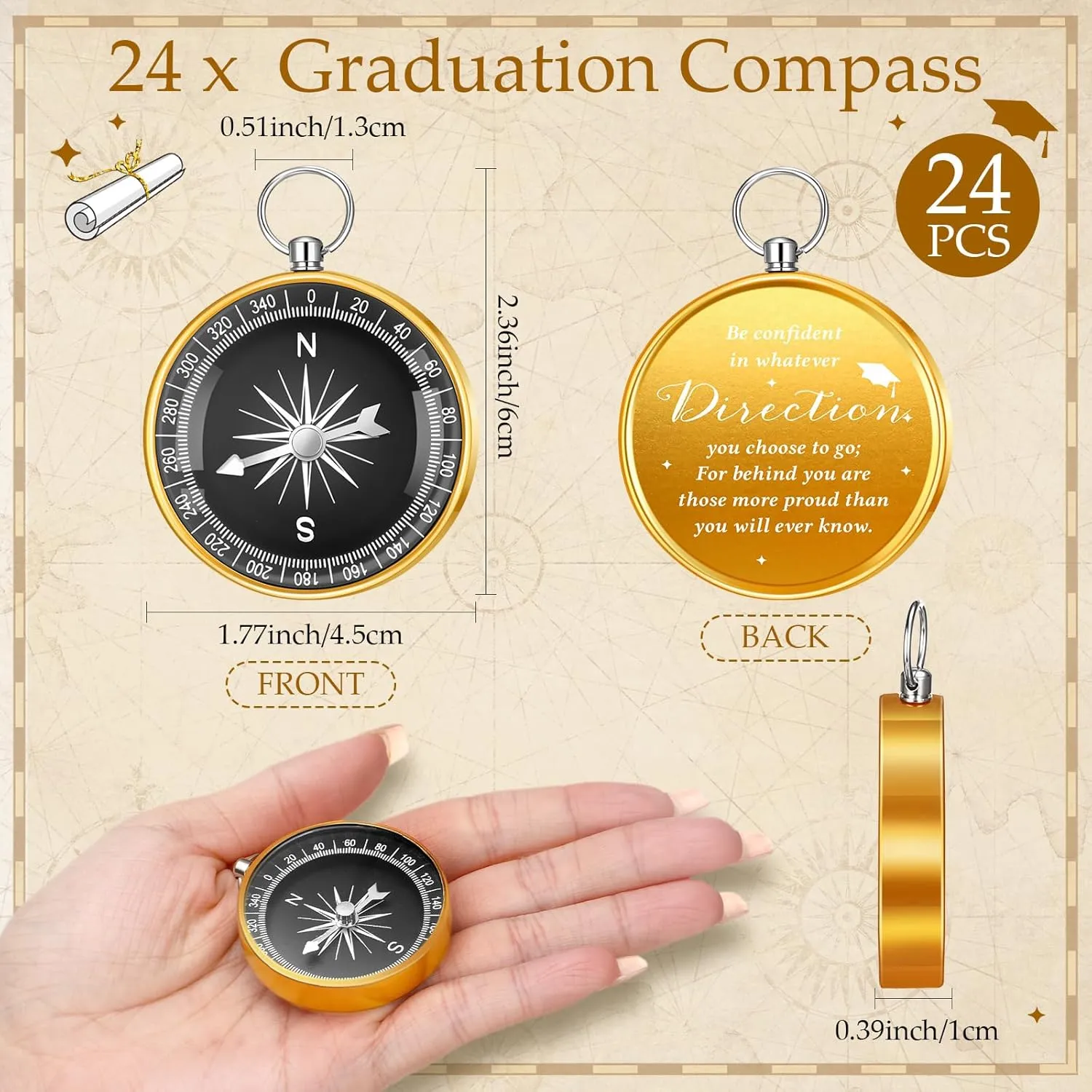 Graduation Gifts 2025 Include Pocket Compass Keychain Inspirational Key Chains You Did It Graduation Cards Organza Bags Class of 2025 Gift for Middle Senior School Students