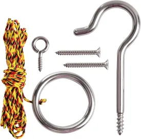 GSE Games & Sports Expert Hook and Ring DIY Kit, Stainless Steel Ring Toss Target Game Set with Nylon String and Accessory for Indoor and Outdoor with Family and Friends