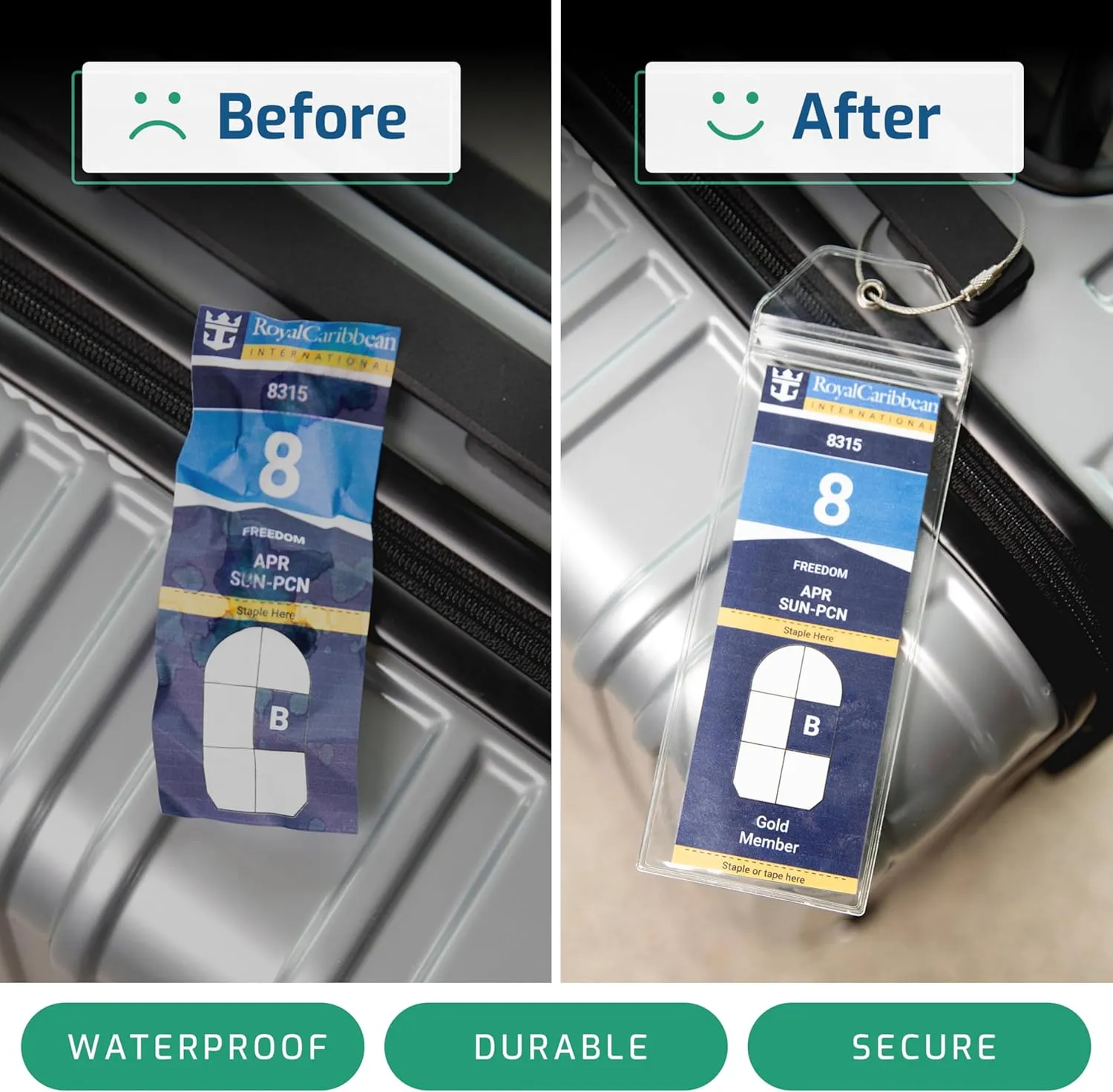 Highwind 8 Pack Luggage Tags for Suitcases   4 ID - Waterproof Cruise Essentials with Steel Loops - 2.5 x 7.25 Inch Durable Travel Tags for Quick ID - Fits Royal Caribbean, Carnival - Narrow