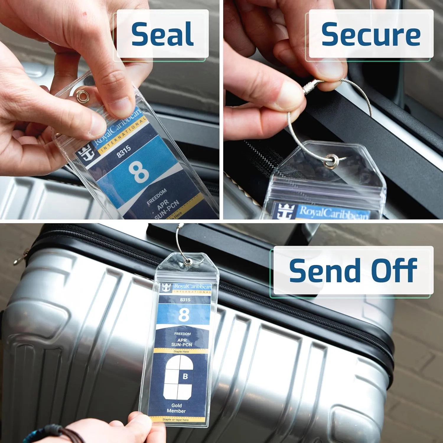 Highwind 8 Pack Luggage Tags for Suitcases   4 ID - Waterproof Cruise Essentials with Steel Loops - 2.5 x 7.25 Inch Durable Travel Tags for Quick ID - Fits Royal Caribbean, Carnival - Narrow