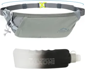 INOXTO Slim Running Belt Fanny Pack for Women and Men Sports Waist Bag Pack with 300ml Water Bottle for Running Walking Cycling Hiking Reflective Running Pouch Belt for All Phones (Gary)
