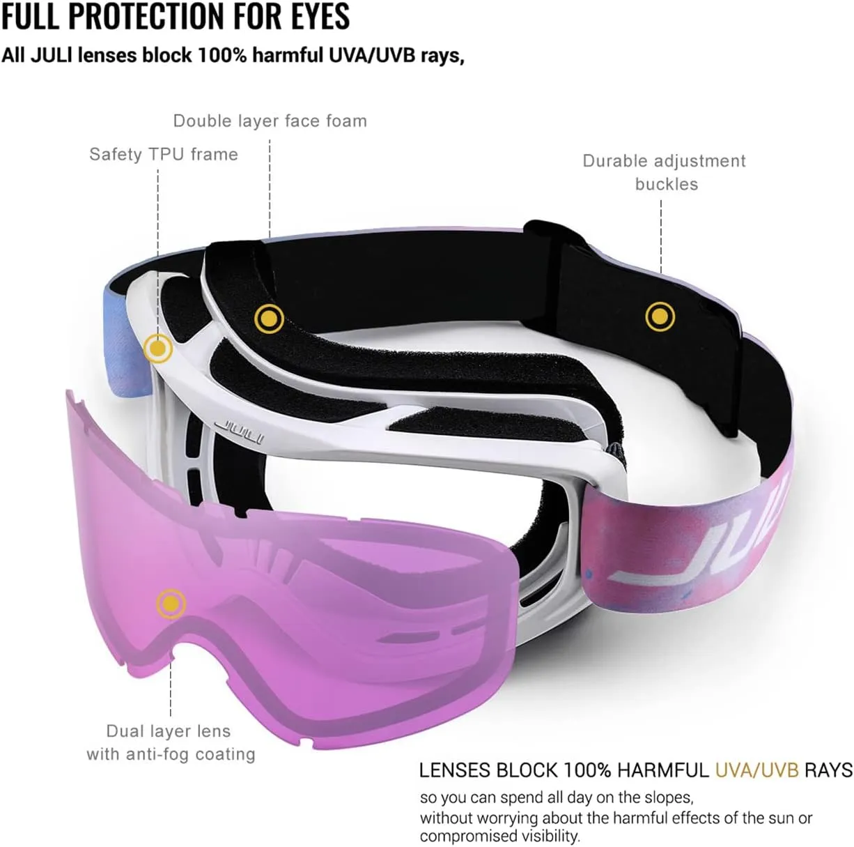 Juli Ski Goggles,Snow Snowboard Goggles Men Women Snowmobile Skiing Skating