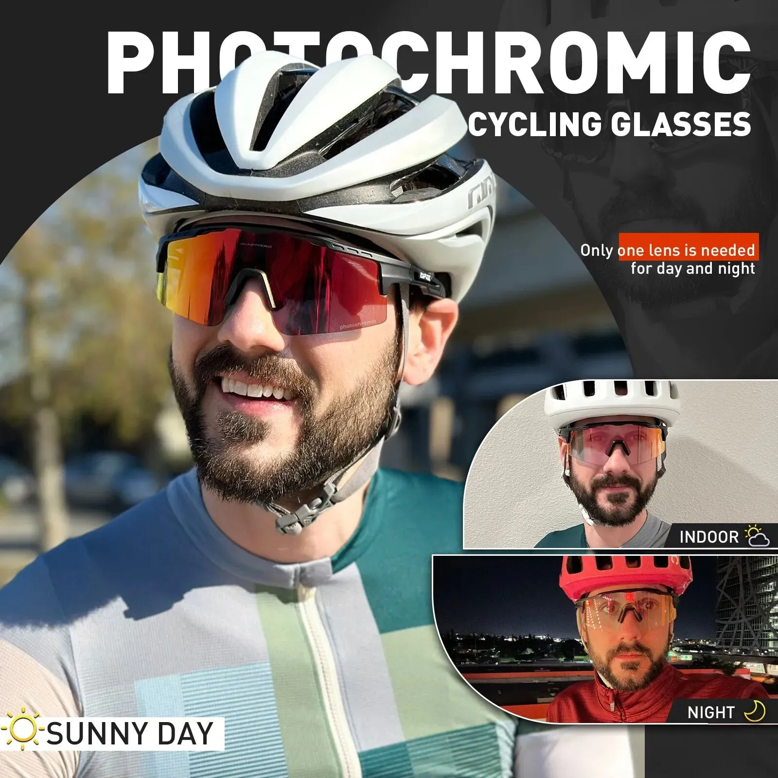 Kapvoe Photochromic Cycling Glasses MTB Adjustable Nose Support Myopia Frame Sports Sunglasses Men Women Eyewear Goggle