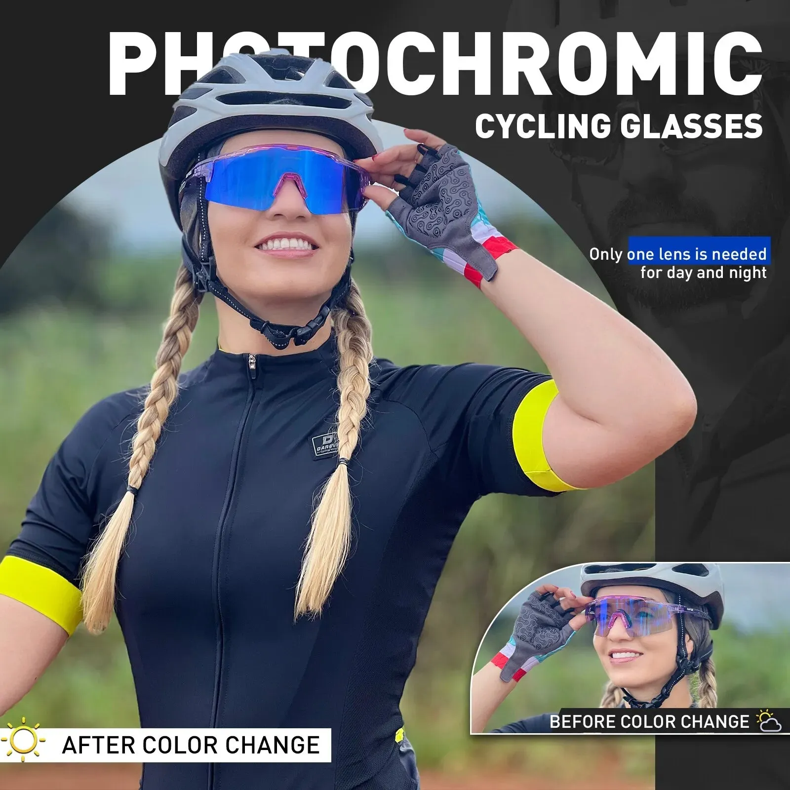 Kapvoe Photochromic Cycling Glasses MTB Adjustable Nose Support Myopia Frame Sports Sunglasses Men Women Eyewear Goggle