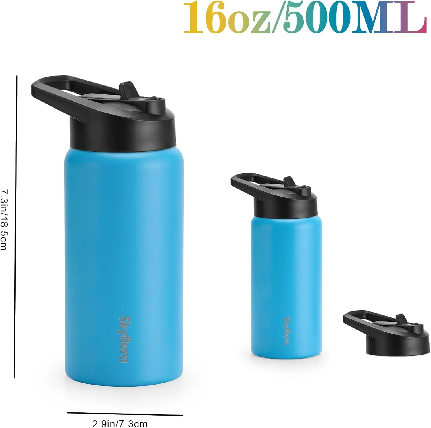 Kids Water Bottle with Straw, 16oz Cute Water Bottle, Single Wall 18/8 Stainless Steel, Dishwasher Safe & Leakproof, Reusable Gift for Girls Boys to School Sports Travel Camping, Blue