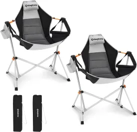 KingCamp Hammock Chair with Footrest, Swinging Portable Folding Camping Chairs for Adults 400lbs Heavy Duty Foldable Oversized Rocker with Cup Holder Pillow for Outdoor Beach Patio Sport Lawn