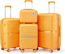 Luggage Sets 4 Piece, Hard Shell Lightweight Carry on Expandable Suitcase with Spinner Wheels Travel Set TSA Lock (#06 Orange)