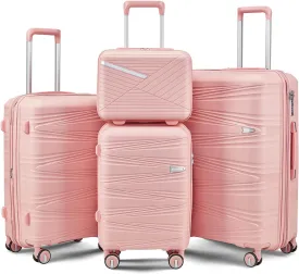Luggage Sets 4 Piece, Hard Shell Lightweight Carry on Expandable Suitcase with Spinner Wheels Travel Set TSA Lock (#09 Rose Pink)