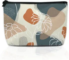 Makeup Bag Abstract Flowers and Leaves Cosmetic Bag for Women, Travel Small Bag for Purse, Pouch for Toiletries Water Resistant Gift 9.5??5.9 Inch