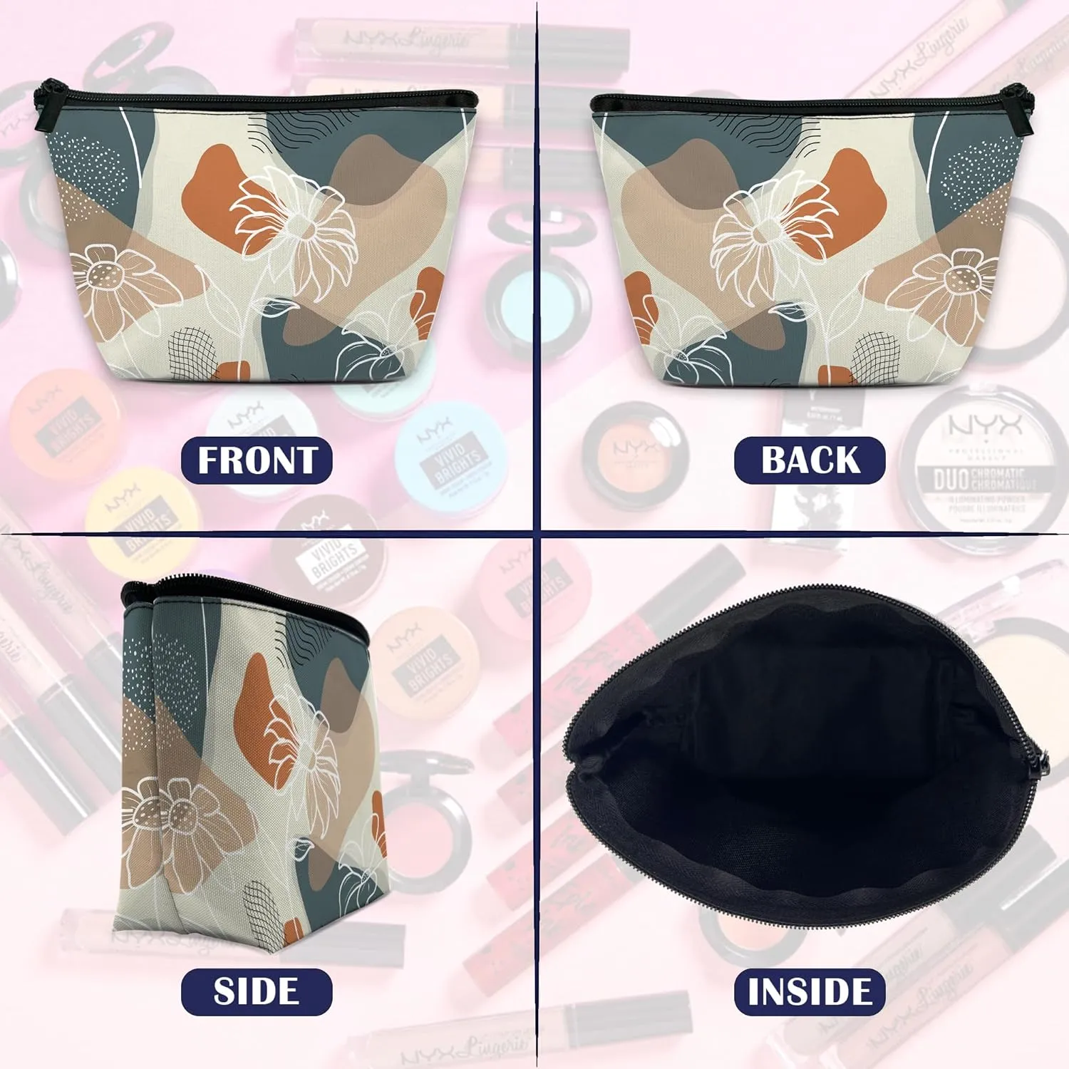 Makeup Bag Abstract Flowers and Leaves Cosmetic Bag for Women, Travel Small Bag for Purse, Pouch for Toiletries Water Resistant Gift 9.5??5.9 Inch