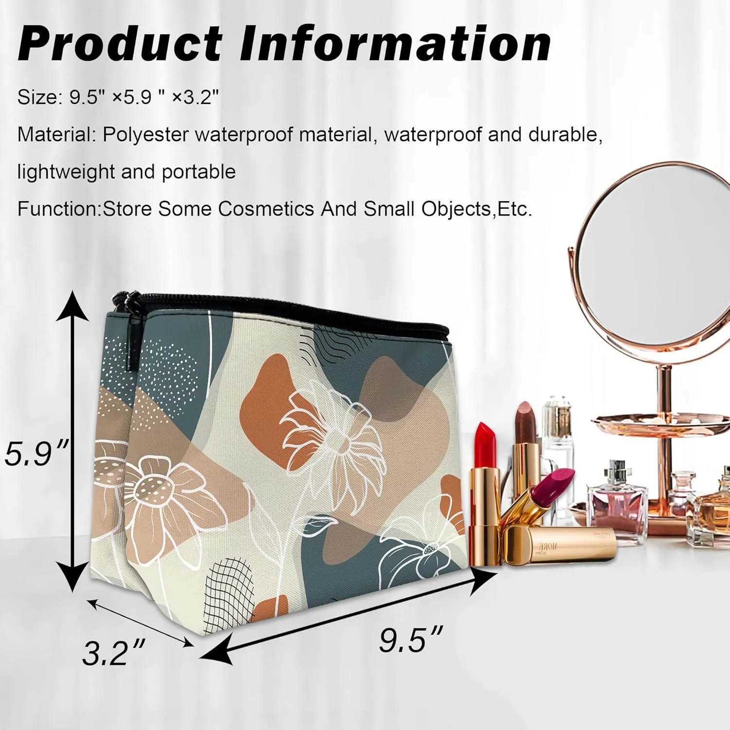 Makeup Bag Abstract Flowers and Leaves Cosmetic Bag for Women, Travel Small Bag for Purse, Pouch for Toiletries Water Resistant Gift 9.5??5.9 Inch