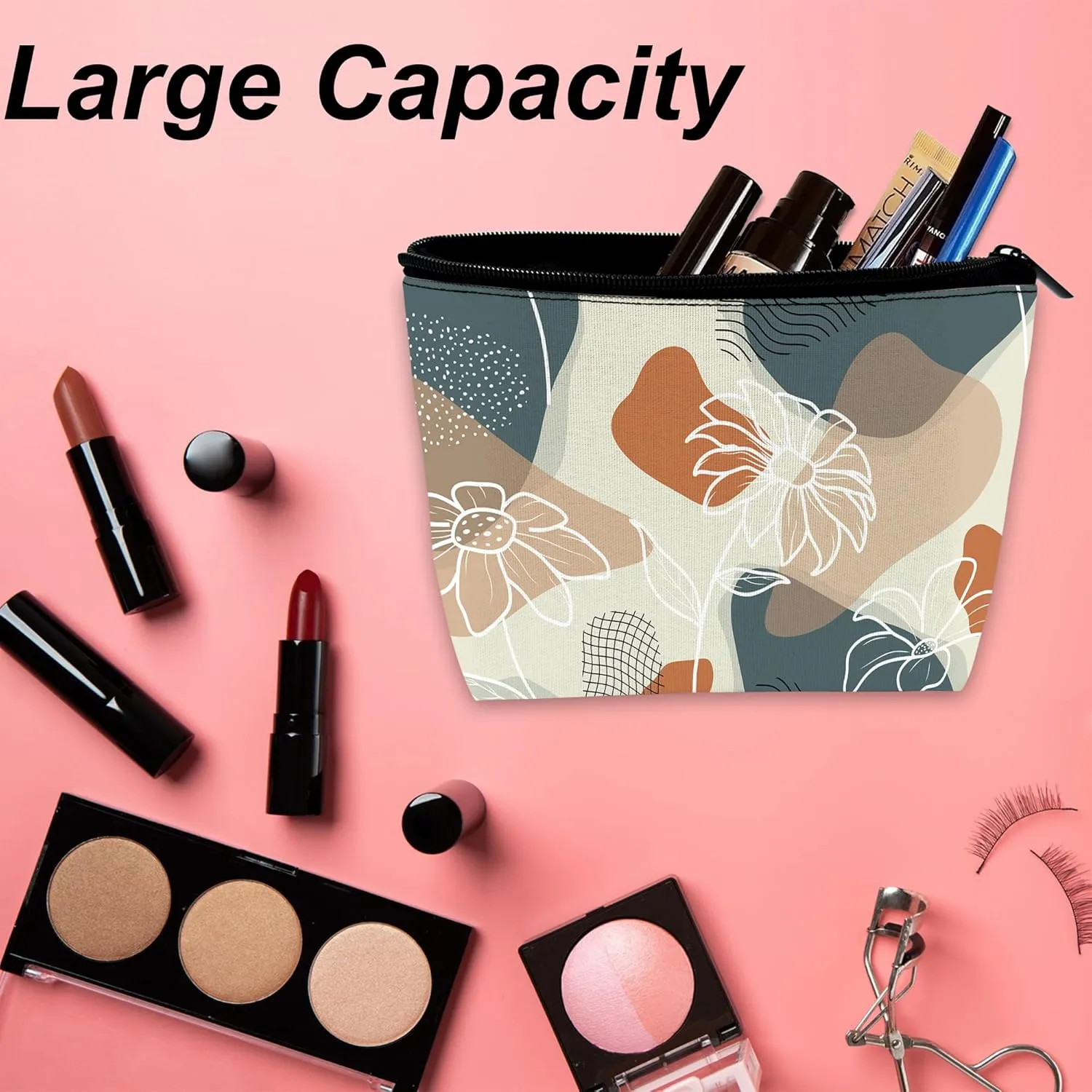 Makeup Bag Abstract Flowers and Leaves Cosmetic Bag for Women, Travel Small Bag for Purse, Pouch for Toiletries Water Resistant Gift 9.5??5.9 Inch