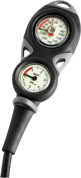 MARES Mission 2 Scuba Dive Analog Gauge for Diving | Includes Presssure and Depth Gauges | Diving Instrument for Water Sports, Snorkeling, Underwater, Black, US (PSI/FEET)
