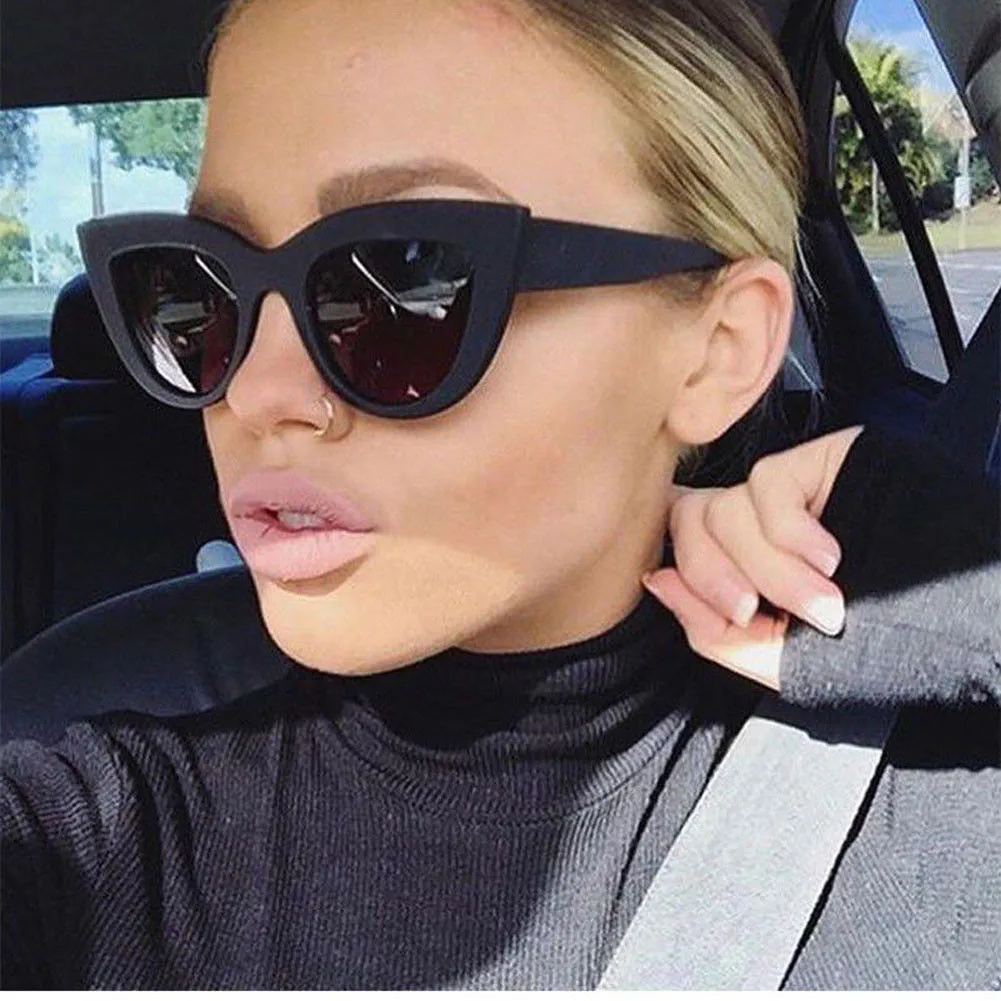Matte Black Reflective Large Cat Eye Sunglasses