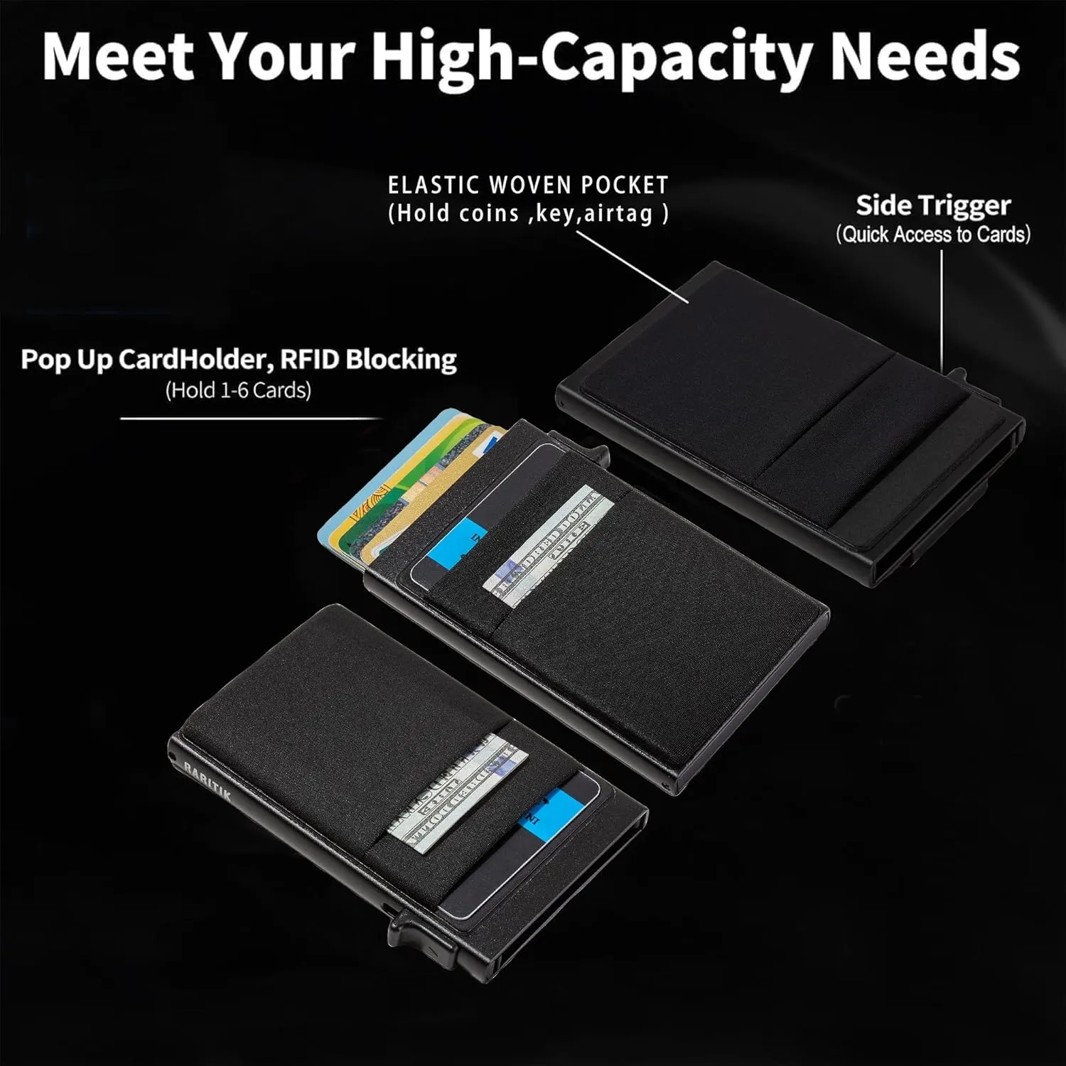 Minimalist Carbon Fiber Wallet for Men, Money Clip Cash Strap Wallet, RFID Blocking Metal Wallet Aluminum Card Holder,Front Pocket Wallet