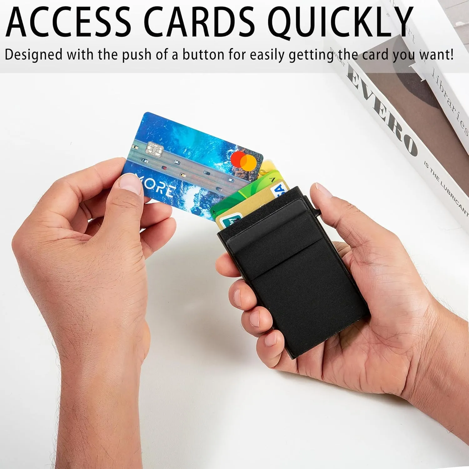 Minimalist Carbon Fiber Wallet for Men, Money Clip Cash Strap Wallet, RFID Blocking Metal Wallet Aluminum Card Holder,Front Pocket Wallet