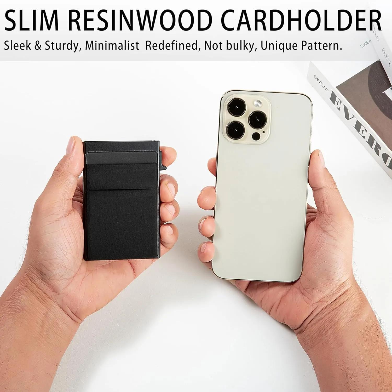 Minimalist Carbon Fiber Wallet for Men, Money Clip Cash Strap Wallet, RFID Blocking Metal Wallet Aluminum Card Holder,Front Pocket Wallet