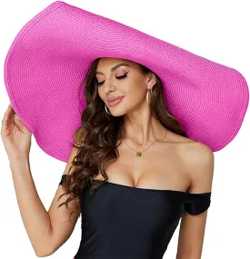 Oversized Beach Straw Hat for Women Western Wide Brim Summer Cowboy Sun Hat Packable Vacation Trendy Fedora Hat