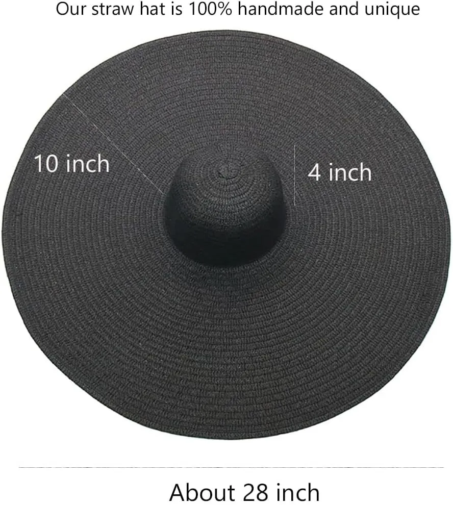Oversized Beach Sun Hat for Women, Foldable Fashion Floppy Roll Up Visor Hats, Large Wide Brim Straw Hats