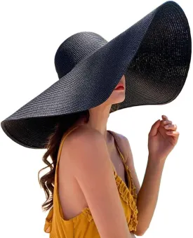 Oversized Beach Sun Hat for Women, Foldable Fashion Floppy Roll Up Visor Hats, Large Wide Brim Straw Hats