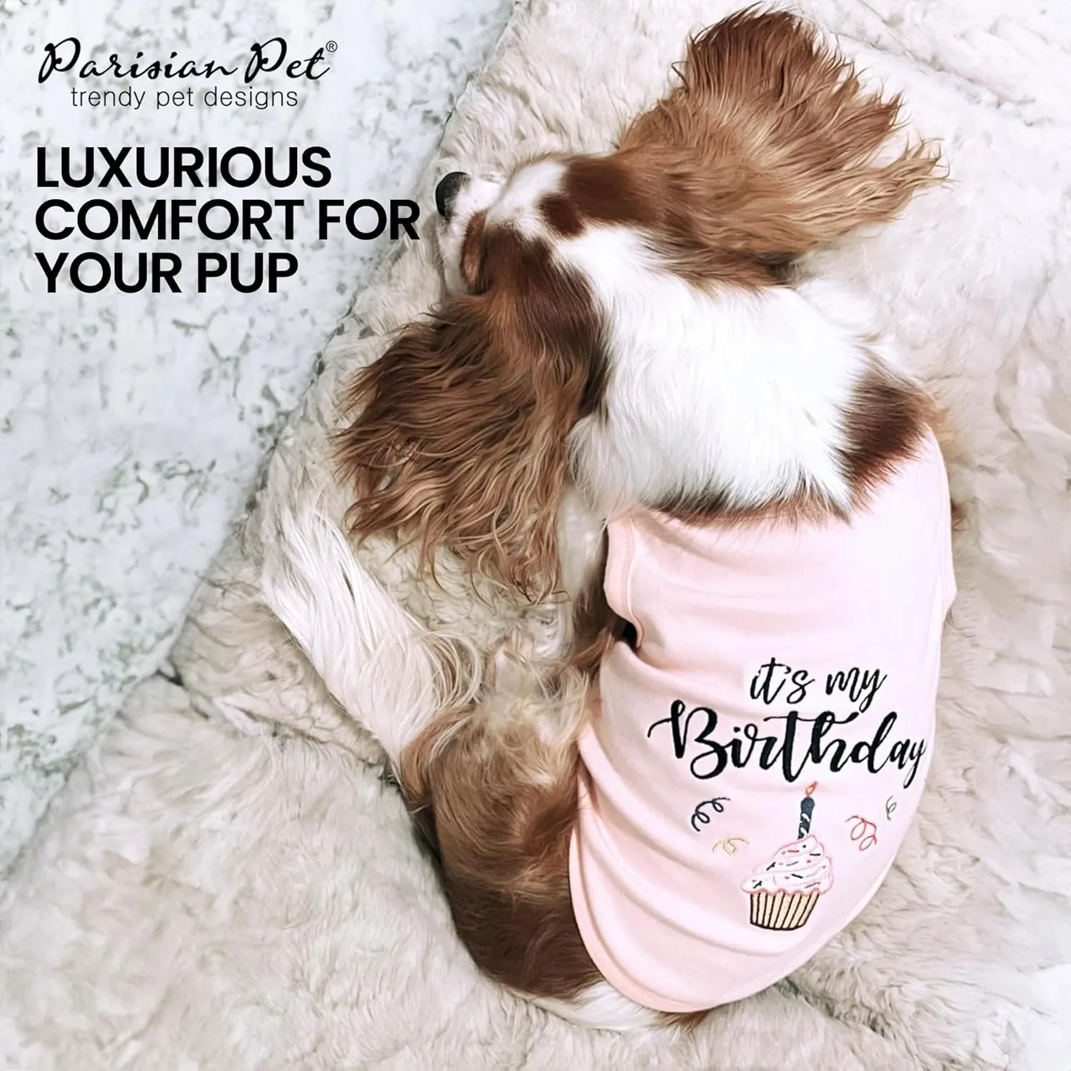 Parisian Pet Dog T-Shirt with Embroidered 'Its My Birthday' Words - Dog Birthday Clothes - Sleeveless, Lightweight Pet Vest - Pink Washable Shirt for Large Dogs