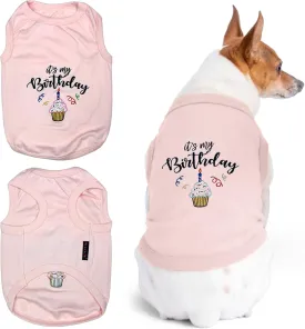 Parisian Pet Dog T-Shirt with Embroidered 'Its My Birthday' Words - Dog Birthday Clothes - Sleeveless, Lightweight Pet Vest - Pink Washable Shirt for Large Dogs