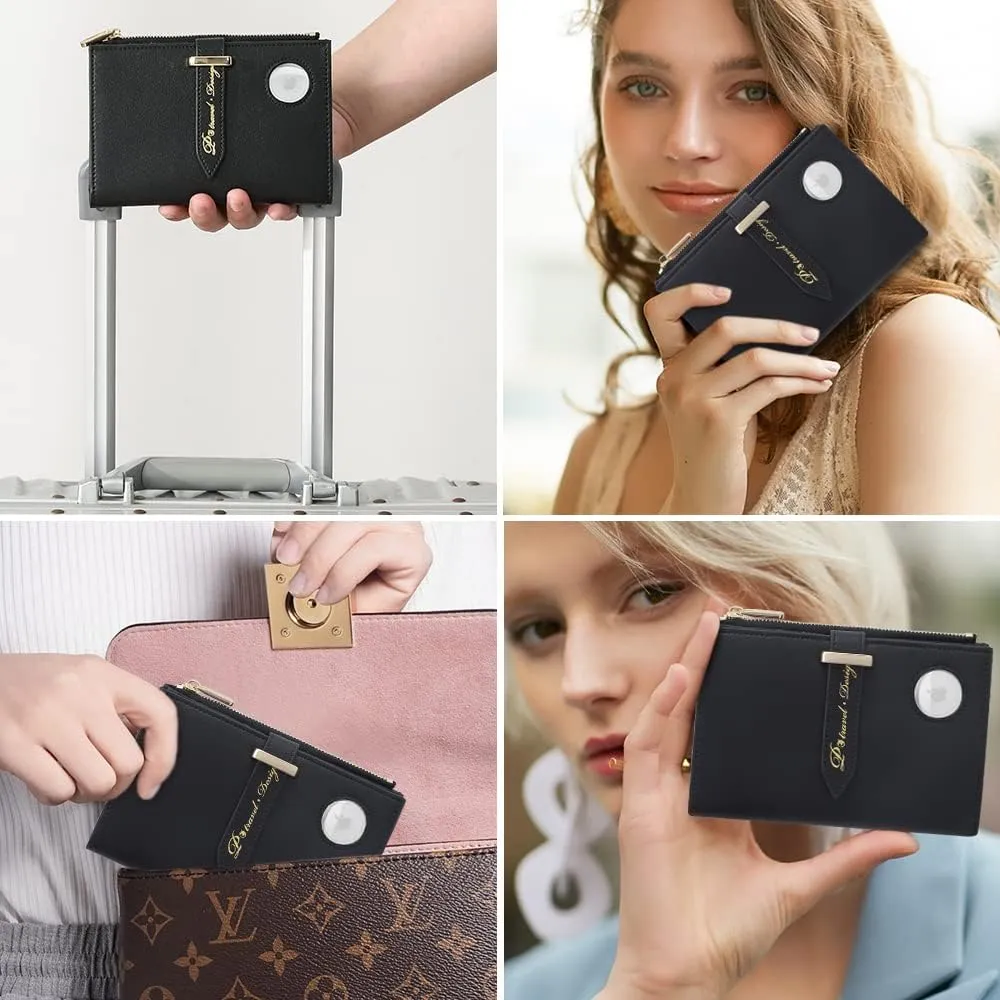 Passport Holder for Women, RFID Blocking Travel Wallet Case Compatible Airtag Pocket with Credit Card Holders, Slim Thin Leather Passport Wallet with Zipper