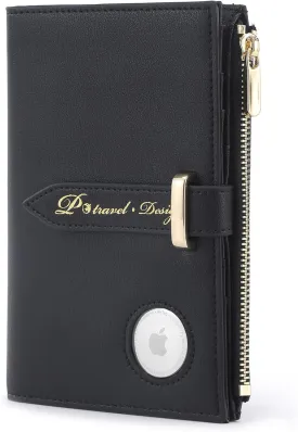 Passport Holder for Women, RFID Blocking Travel Wallet Case Compatible Airtag Pocket with Credit Card Holders, Slim Thin Leather Passport Wallet with Zipper