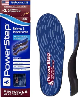 PowerStep Pinnacle Maxx Orthotic Insoles - for Maximum Stability & Comfort - Firm   Flexible Angled Heel Style to Help Flat Feet & Overpronation - Heavy Duty Inserts - Made in USA (M 7-7.5, F 9-9.5)