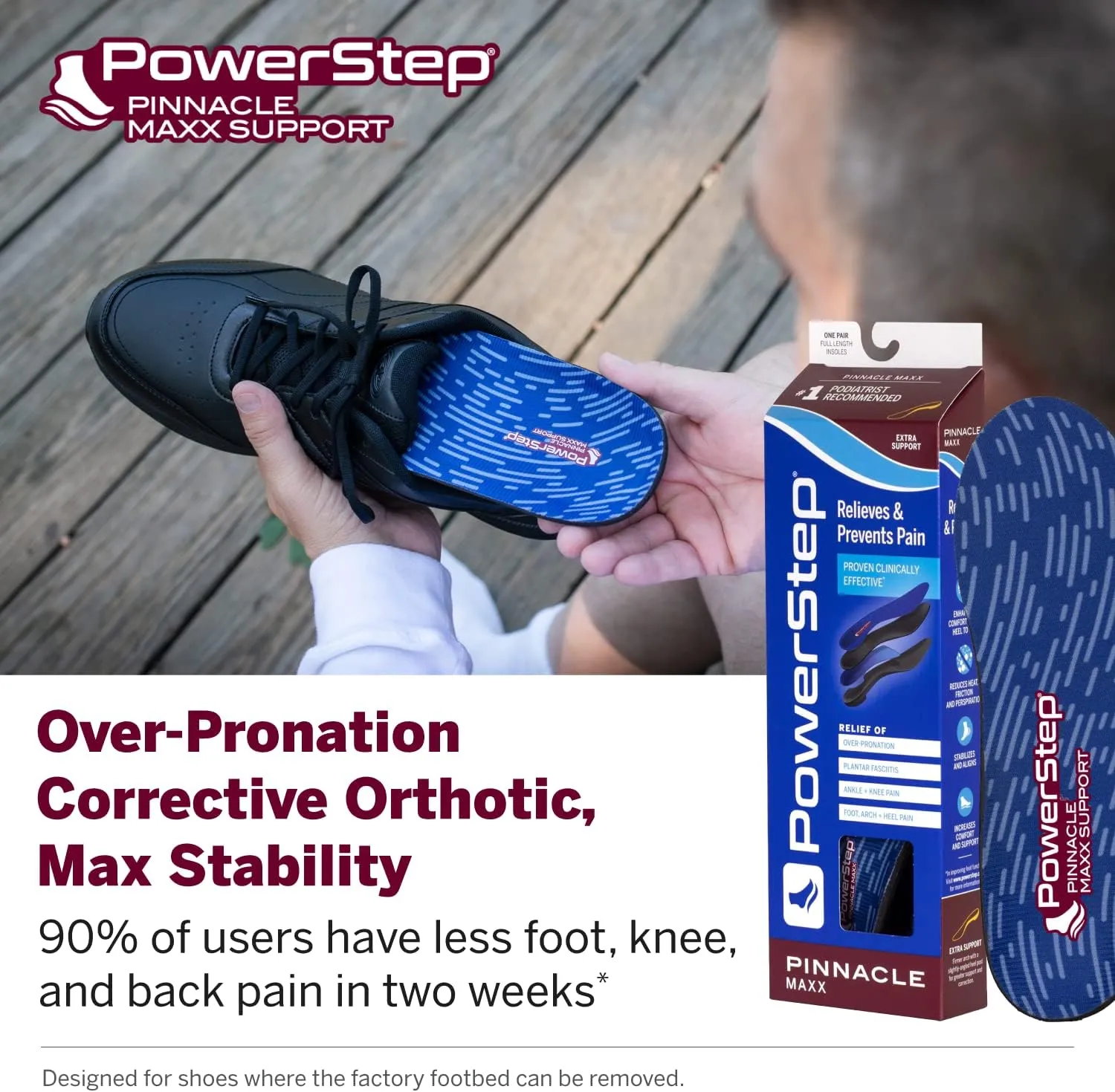 PowerStep Pinnacle Maxx Orthotic Insoles - for Maximum Stability & Comfort - Firm   Flexible Angled Heel Style to Help Flat Feet & Overpronation - Heavy Duty Inserts - Made in USA (M 7-7.5, F 9-9.5)