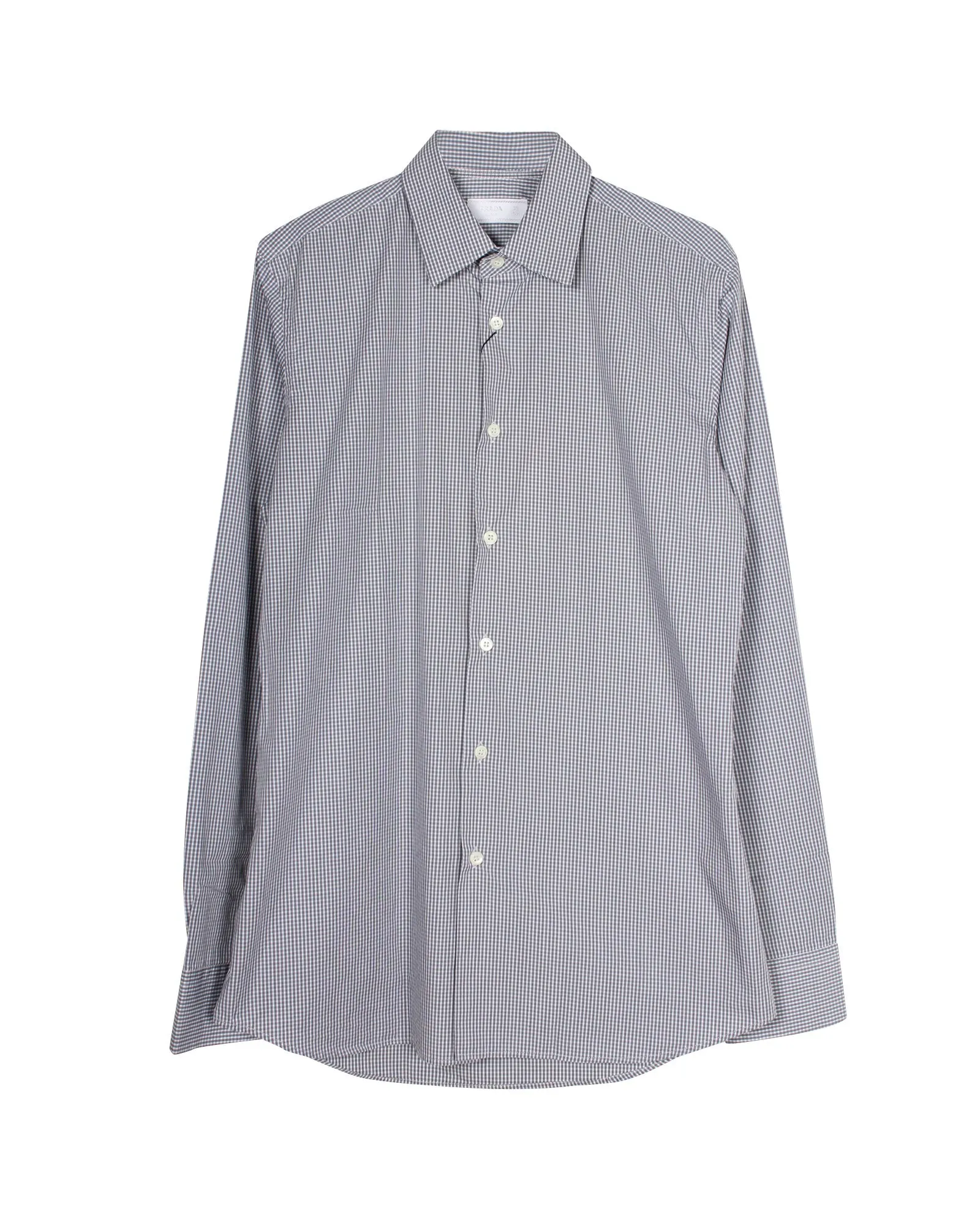 Prada Checked Button Up Long Sleeve Shirt in Grey Cotton