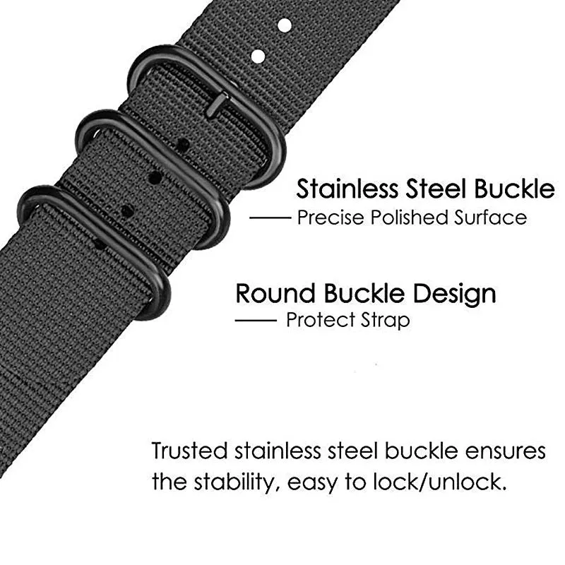 Samsung Galaxy Watch 3 45mm /46mm / Gear S3 Frontier / Classic / Watch GT 2 46mm | Woven Nylon Strap Watch Band   | Black