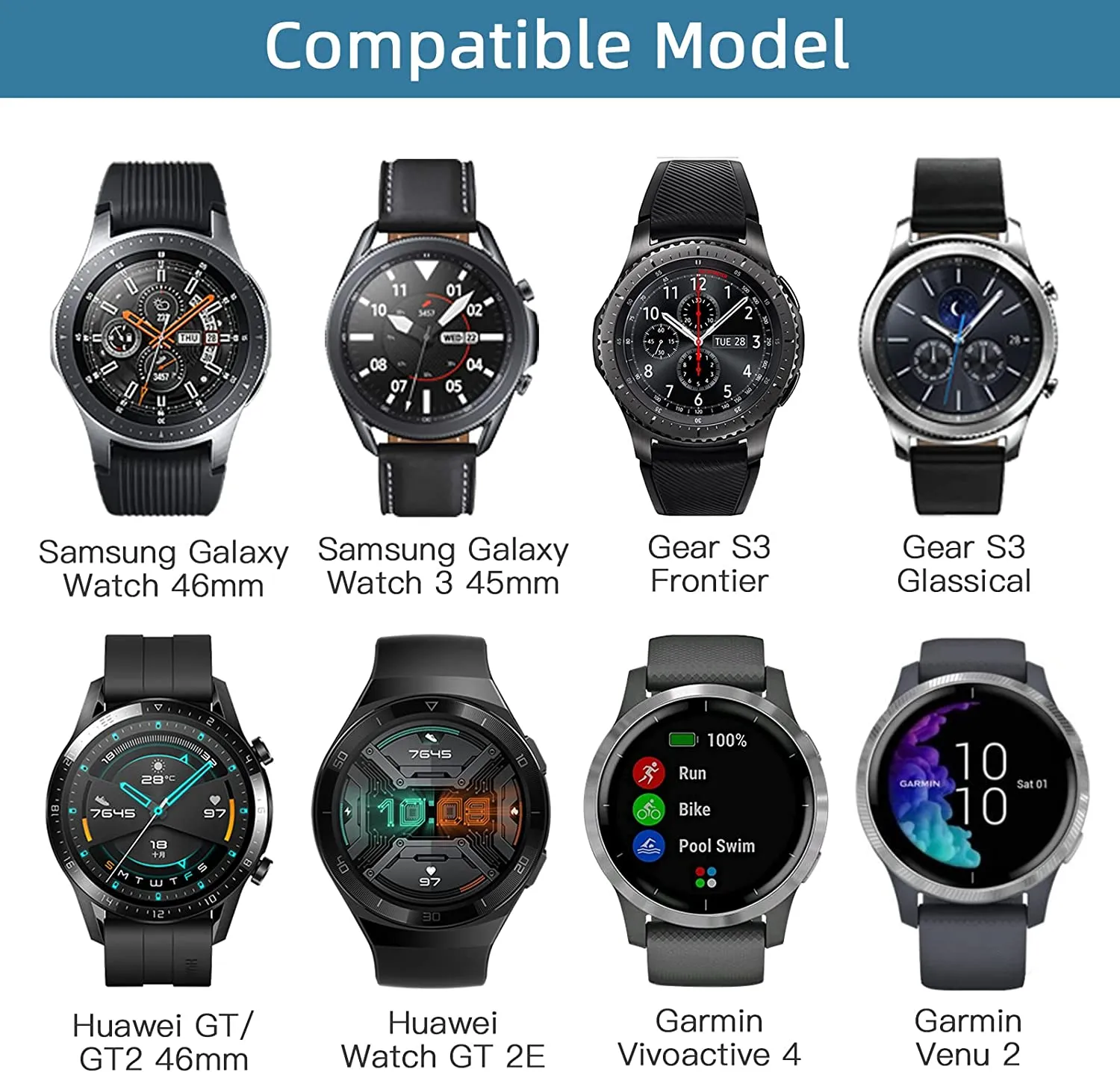 Samsung Galaxy Watch 3 45mm /46mm / Gear S3 Frontier / Classic / Watch GT 2 46mm | Woven Nylon Strap Watch Band   | Black