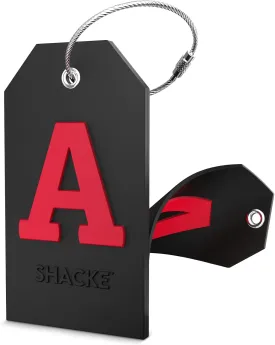 Shacke Large Luggage Tag Initial with Full Privacy Cover and Stainless Steel Loop - Black (Letter A)