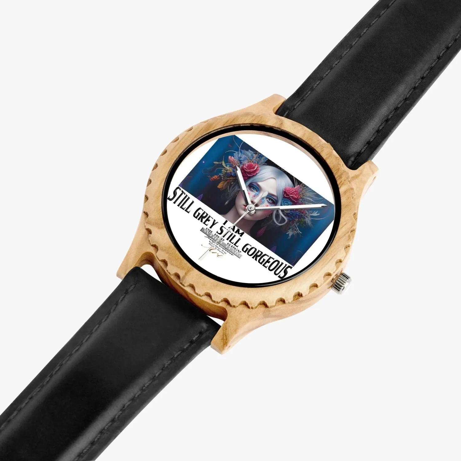 Silver grey white hair inspiration Italian Olive Lumber Wooden Watch - Leather Strap