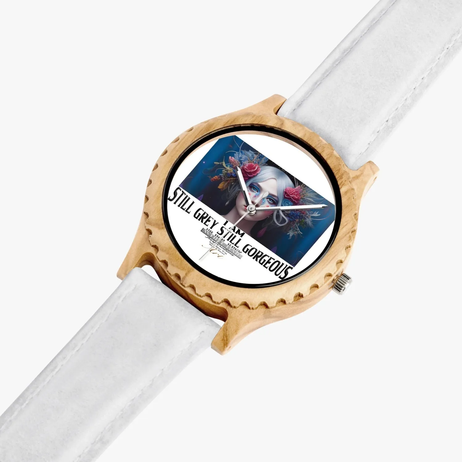 Silver grey white hair inspiration Italian Olive Lumber Wooden Watch - Leather Strap