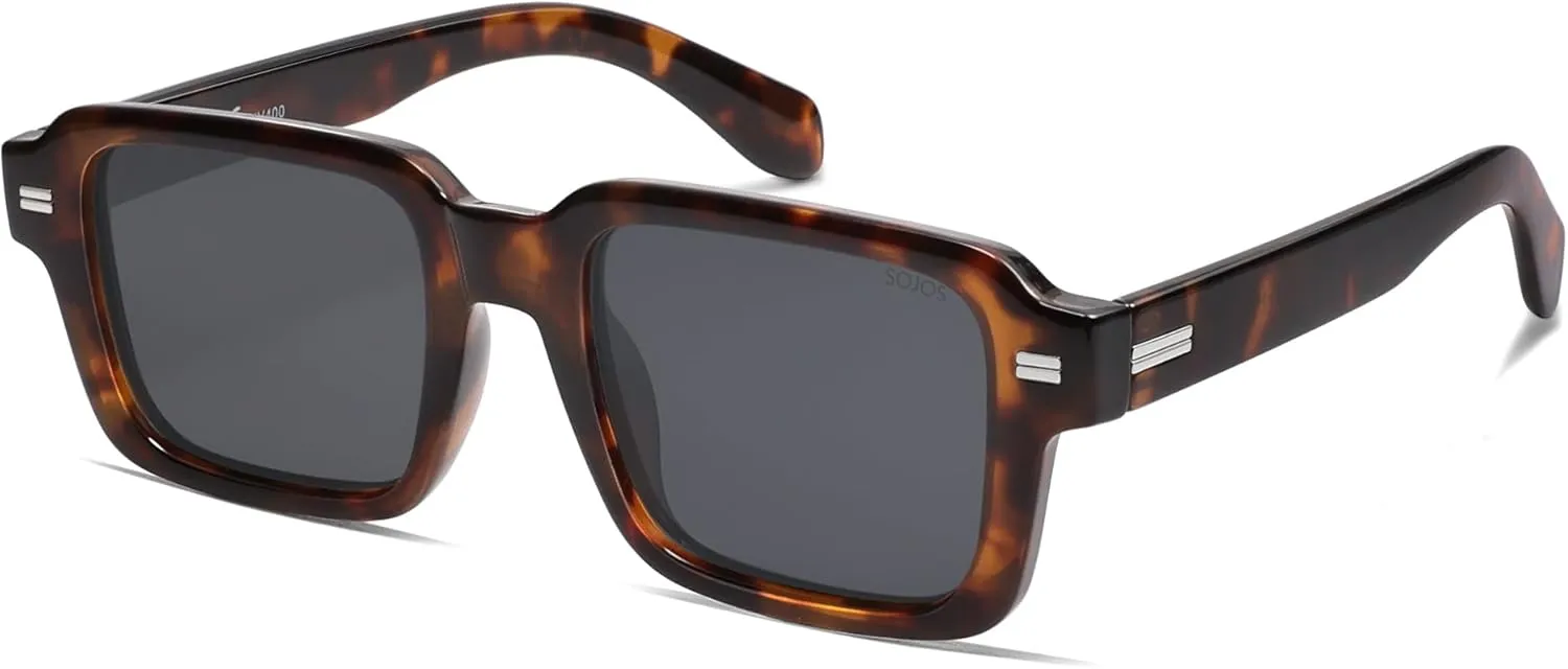 SOJOS Trendy Square Polarized Sunglasses for Women Men, 70s 80s Retro Vintage Rectangle Shades SJ2345