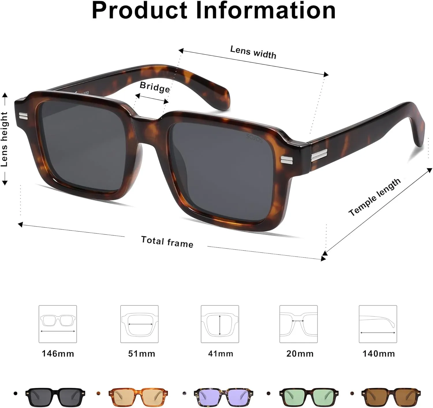 SOJOS Trendy Square Polarized Sunglasses for Women Men, 70s 80s Retro Vintage Rectangle Shades SJ2345