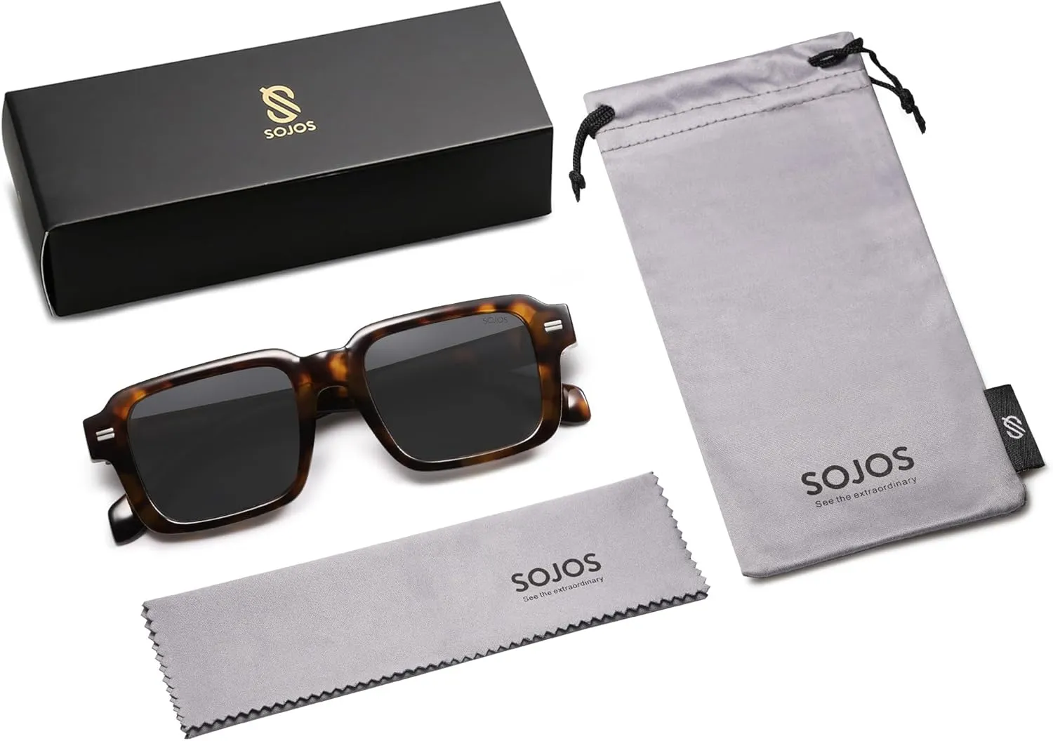 SOJOS Trendy Square Polarized Sunglasses for Women Men, 70s 80s Retro Vintage Rectangle Shades SJ2345