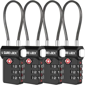 SURE LOCK TSA Approved 3-Digit Combination Luggage Locks  Open Alert Indicator, Re-settable Code with Zinc Alloy Body, Easy-Read Dials for Suitcase, Backpack, Gym Locker & Toolbox (Multiple Colors)