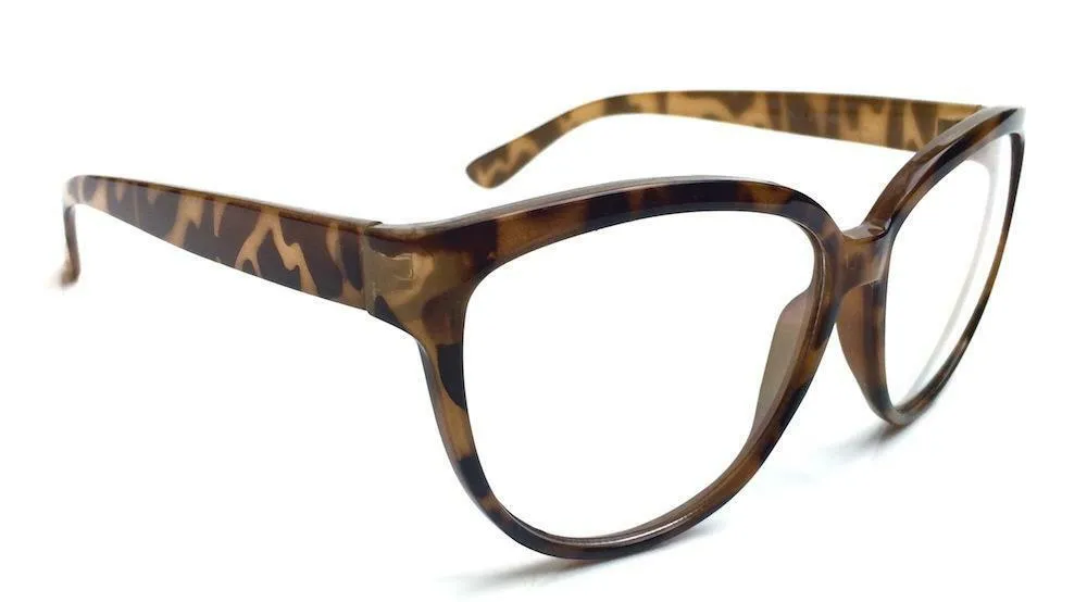 Tortoise Style Oversized Cat Eye Clear Glasses