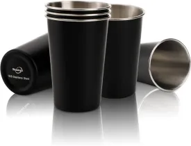 Tosnail 6 Pack 16 oz Stainless Steel Pint Cups Metal Cups Unbreakable Drinking Glasses Water Tumblers for Kids, Adults Indoor and Outdoor Use - Black