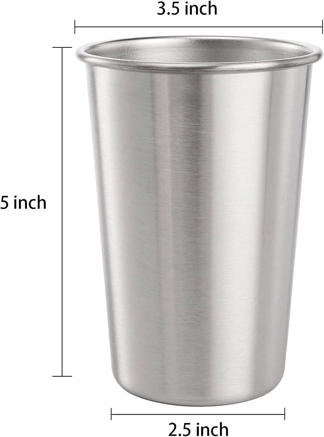 Tosnail 6 Pack 16 oz Stainless Steel Pint Cups Metal Cups Unbreakable Drinking Glasses Water Tumblers for Kids, Adults Indoor and Outdoor Use - Silver