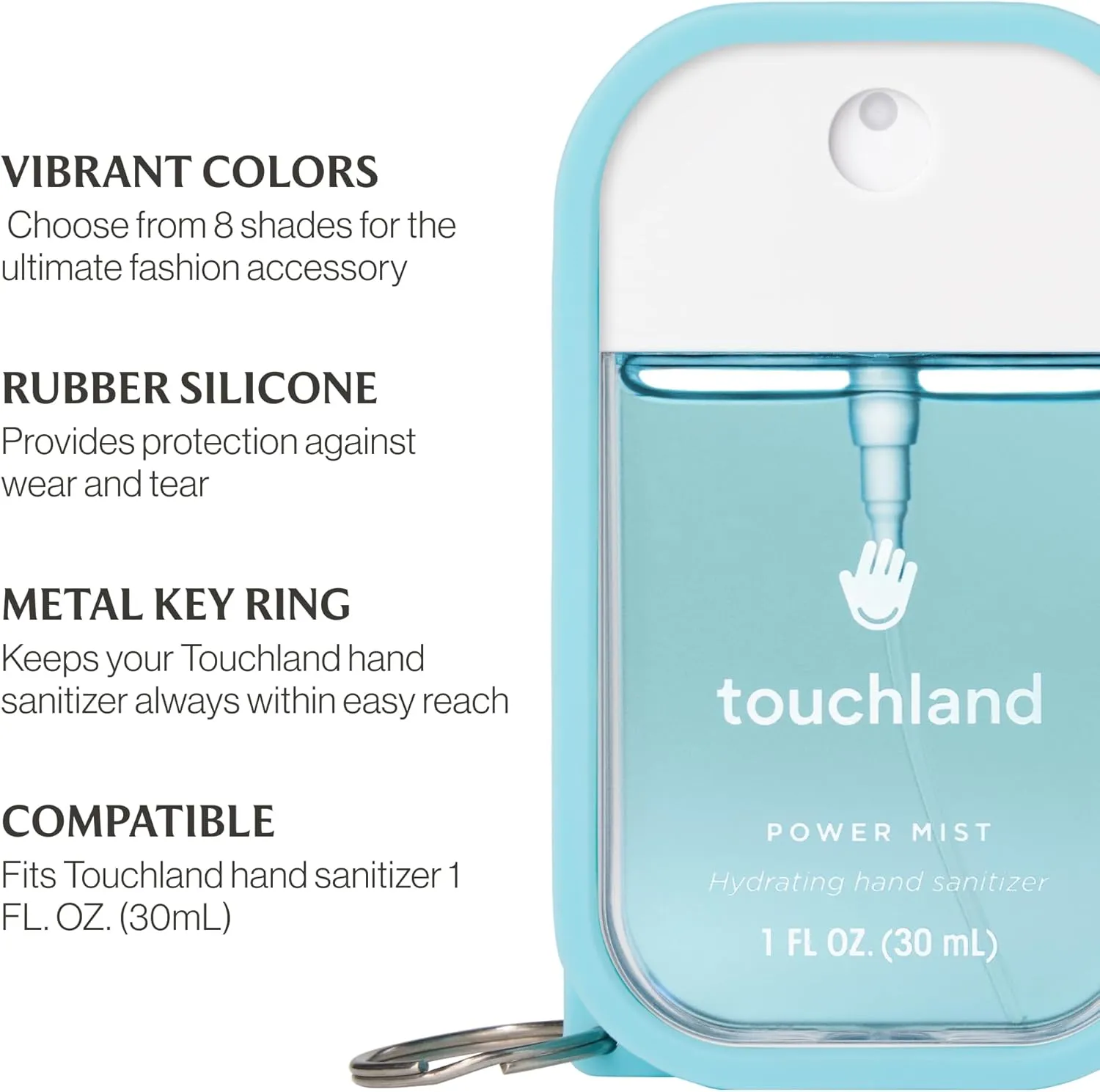 Touchland Hand Sanitizer Mist Case 1FL. OZ., Protective and Stylish Hand Sanitizer Spray Accessory, Silicone Case with Keyring, Frosty Blue
