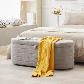 valiant Othniel 45x16.5 inch White Teddy Storage Ottoman Bench,Oval Footrest with Anti-Slip Legs