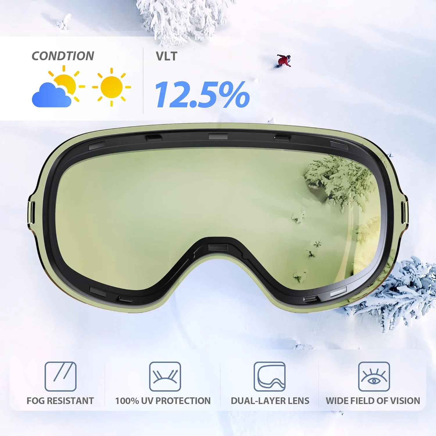 VANRORA Ski Goggles, Snowboard Goggles - Frameless Interchangeable Lens, Anti Fog and 100% UV Protection, for Men & Women