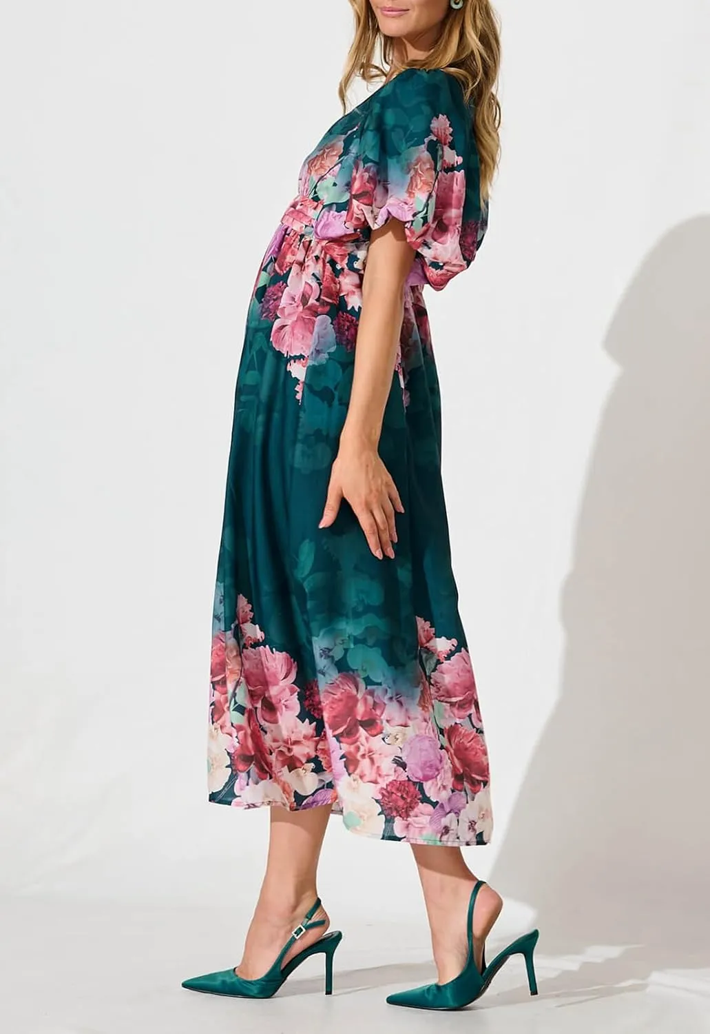 Women's Boho Floral Print Midi Dress Short Sleeve Summer Long Dress