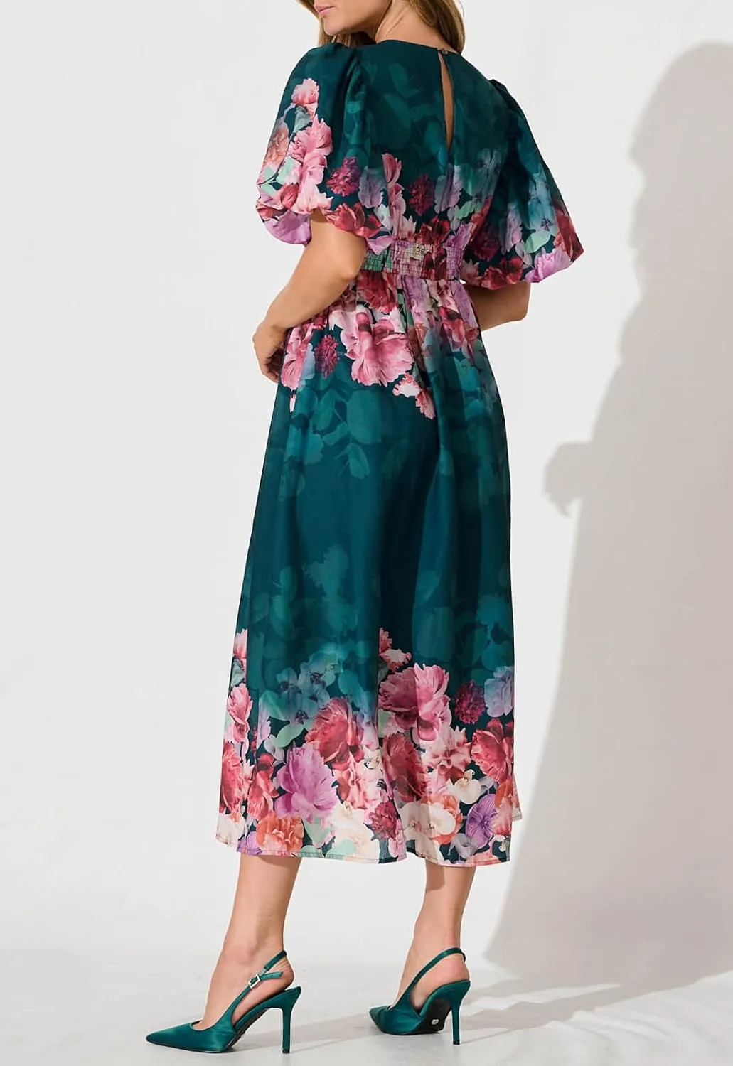 Women's Boho Floral Print Midi Dress Short Sleeve Summer Long Dress